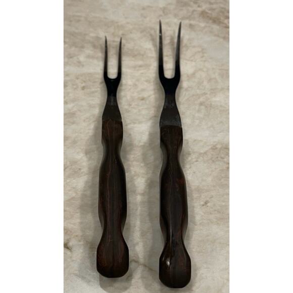 Vintage Cutco Carving Forks 1026, 1027 MCM wood look handles - Picture 1 of 8